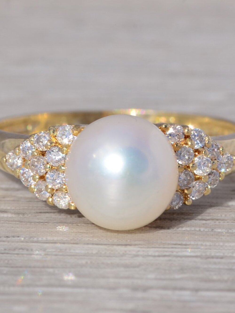 Vintage Pearl & Diamond Ring in 14k Yellow Gold